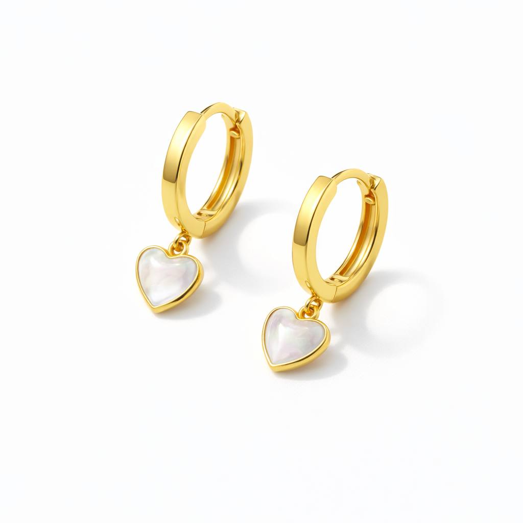 Golden Heart Drop Earrings — 925 Sterling Silver