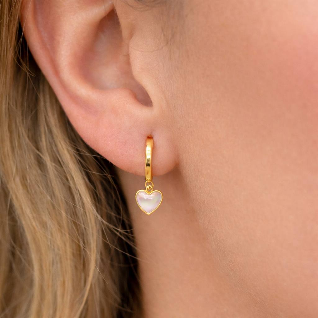Golden Heart Drop Earrings — 925 Sterling Silver
